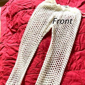 Ivory, fishnet beach pants, EUC, size L
